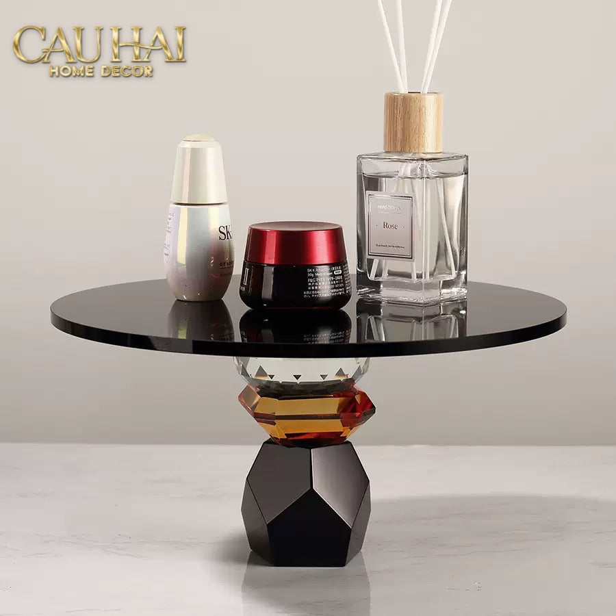 Maison Couture - Khay Đế Tròn Pha Lê Đen - Savoir Cristalleries Atélier Display Trays 30x30x15-CẬU HAI HOME DECOR