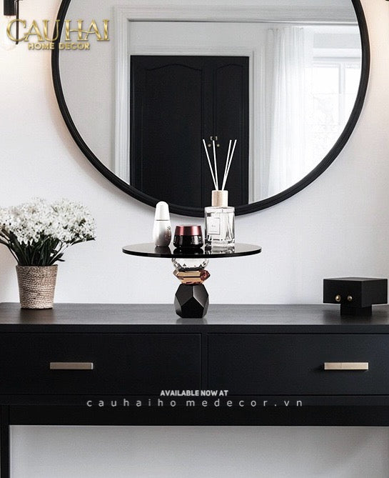 Maison Couture - Khay Đế Tròn Pha Lê Đen - Savoir Cristalleries Atélier Display Trays 30x30x15-CẬU HAI HOME DECOR