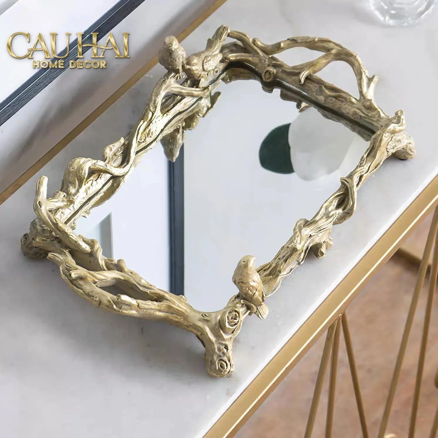 Maison Couture - Khay Gương Chữ Nhật V Class Barocco Frame Rectangular Trays Size 38-CẬU HAI HOME DECOR
