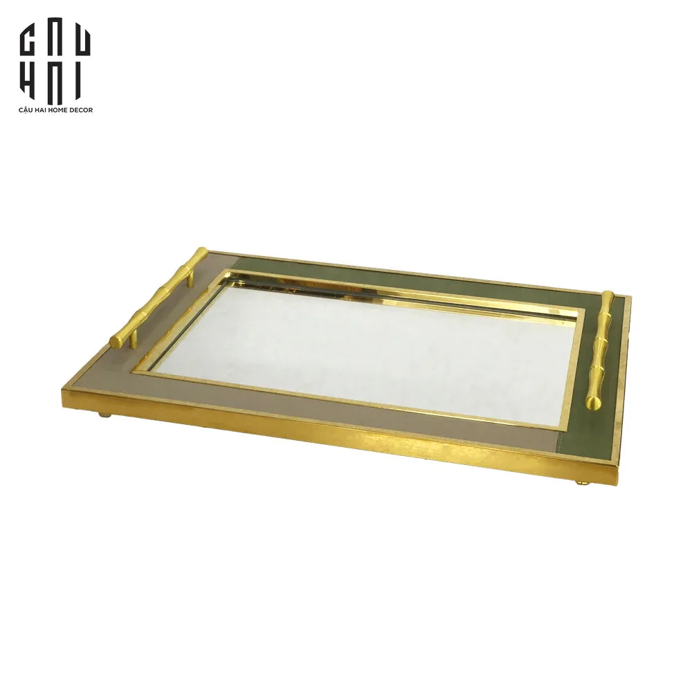 Maison Couture - Khay Gương Chữ Nhật Viền Da Luxe Leather Edge Briton Spéciale Édition 34x47x6-KHAY TRANG TRÍ-CẬU HAI HOME DECOR-CẬU HAI HOME DECOR
