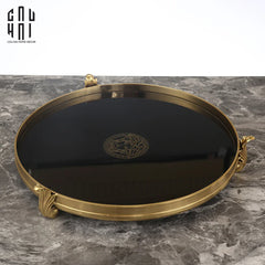 Maison Couture - Khay Gương Đen Tròn Brasson Barocco Medusa Savoir Mirron Ronde Plateau 32-CẬU HAI HOME DECOR