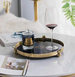 Maison Couture - Khay Gương Đen Tròn Brasson Barocco Medusa Savoir Mirron Ronde Plateau 32-CẬU HAI HOME DECOR
