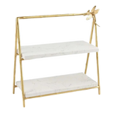 Maison Couture - Khay Kệ 2 Tầng Bằng Đồng Đá Marble Papillon Lumière Tiered Organizer 16.5x33.5x34-KHAY TRANG TRÍ-Đối tác tại Trung Quốc theo từng đơn đặt hàng-CẬU HAI HOME DECOR