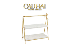 Maison Couture - Khay Kệ 2 Tầng Bằng Đồng Đá Marble Papillon Lumière Tiered Organizer 16.5x33.5x34-CẬU HAI HOME DECOR
