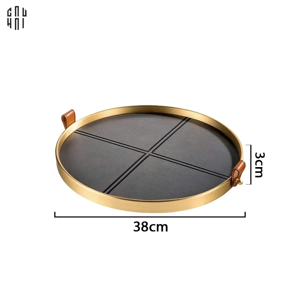 Maison Couture - Khay Tròn Bọc Da Viền Hợp Kim Gray Edin D36-CẬU HAI HOME DECOR