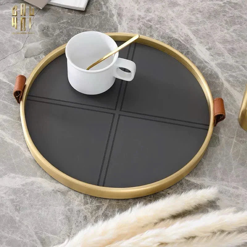 Maison Couture - Khay Tròn Bọc Da Viền Hợp Kim Gray Edin D36-CẬU HAI HOME DECOR
