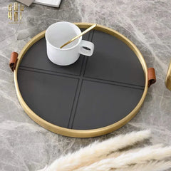 Maison Couture - Khay Tròn Bọc Da Viền Hợp Kim Gray Edin D36-CẬU HAI HOME DECOR