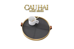 Maison Couture - Khay Tròn Bọc Da Viền Hợp Kim Gray Edin D36-CẬU HAI HOME DECOR