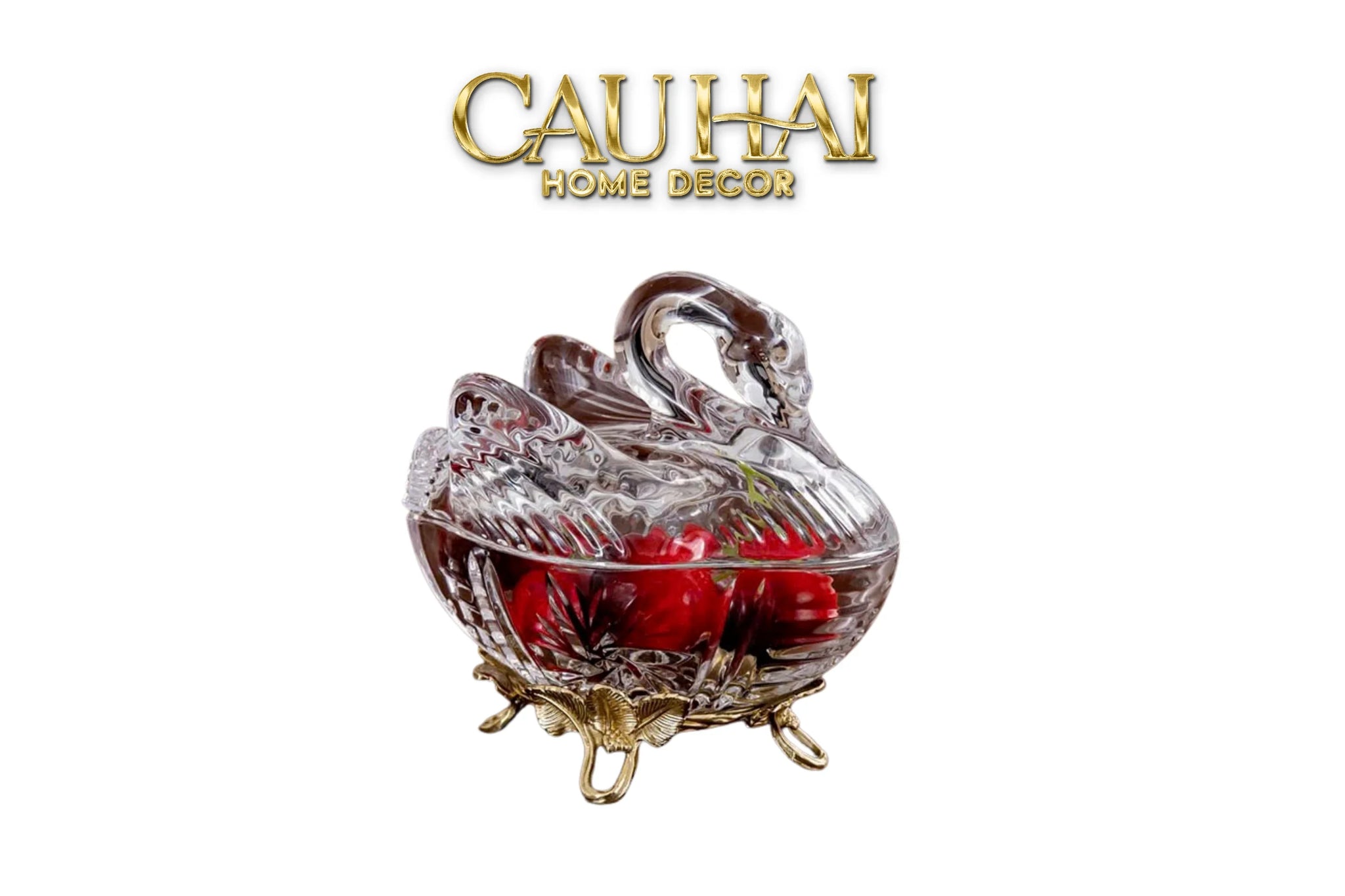 Maison Couture - Lọ Kẹo Thiên Nga Pha Lê Đế Đồng - Swan De L’Athènes Cristalleries Bonbonnière 9x13.7x14-CẬU HAI HOME DECOR