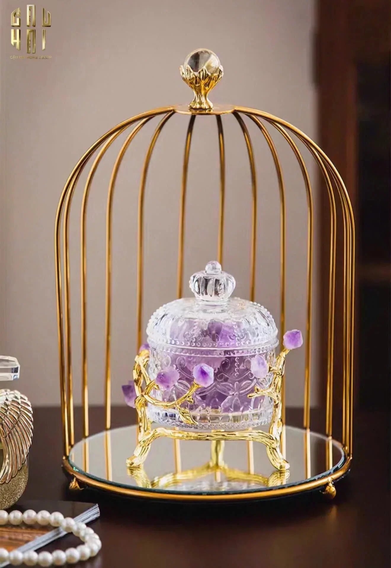 Maison Couture - Lọ Pha Lê Đá Thạch Anh Tím Delight Cristalleries - Amethyst Quartz 15x13.5-CẬU HAI HOME DECOR