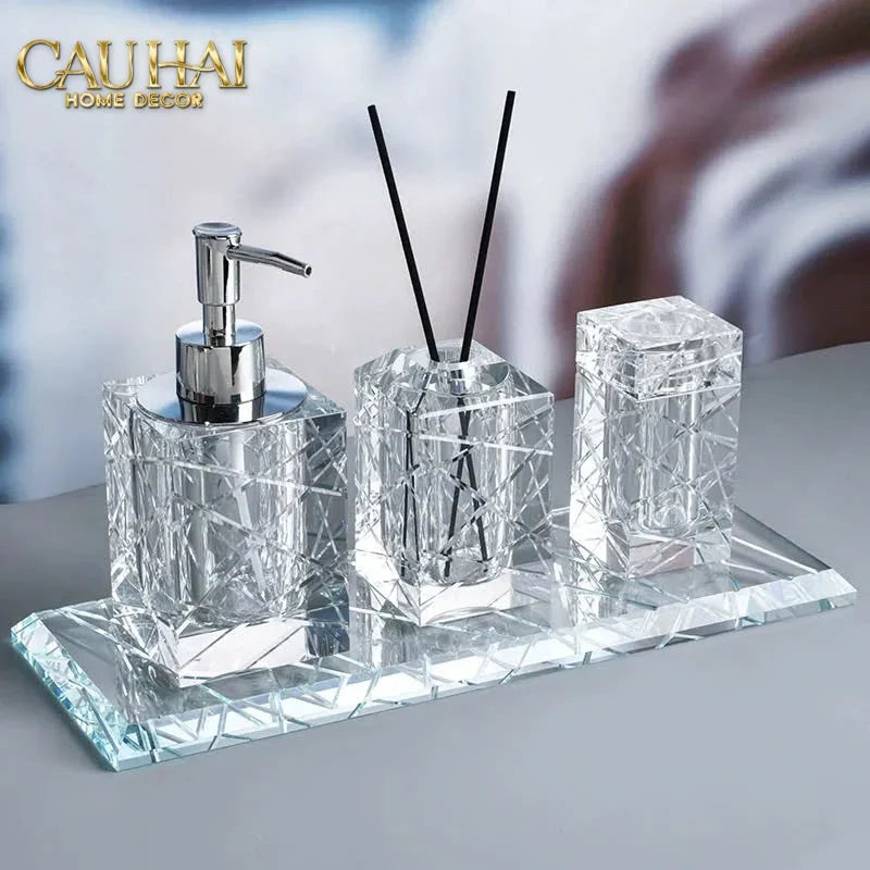 Maison Couture - Lọ Tăm Bông Pha Lê Cannage Diamant Facetté Vanity Cristalleries 5x10-CẬU HAI HOME DECOR