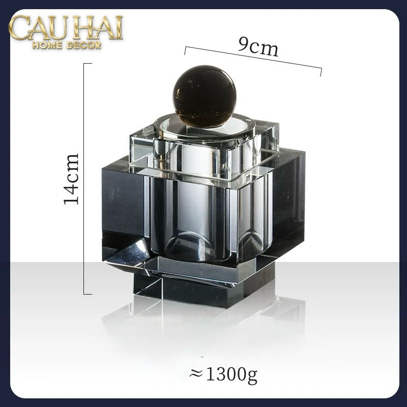 Maison Couture - Lọ Tăm Bông Pha Lê - Cristalleries Obsidian Cube - Smoky Vanity Ritual Set 9x14-CẬU HAI HOME DECOR