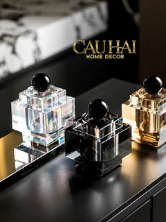 Maison Couture - Lọ Tăm Bông Pha Lê - Cristalleries Obsidian Cube - Smoky Vanity Ritual Set 9x14-CẬU HAI HOME DECOR