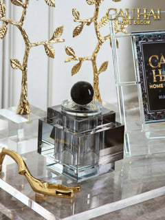 Maison Couture - Lọ Tăm Bông Pha Lê - Cristalleries Obsidian Cube - Smoky Vanity Ritual Set 9x14-CẬU HAI HOME DECOR