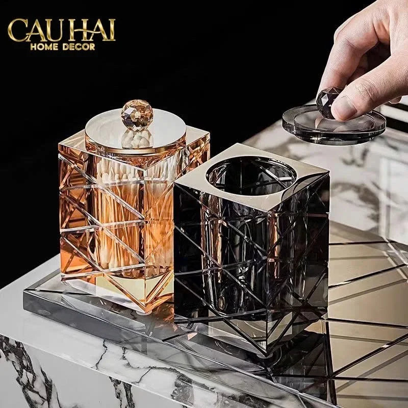 Maison Couture - Lọ Tăm Bông Pha Lê Lumière Cannage Facetté Diamant Cristalleries Vanity 7x13-CẬU HAI HOME DECOR
