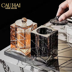 Maison Couture - Lọ Tăm Bông Pha Lê Lumière Cannage Facetté Diamant Cristalleries Vanity 7x13-CẬU HAI HOME DECOR