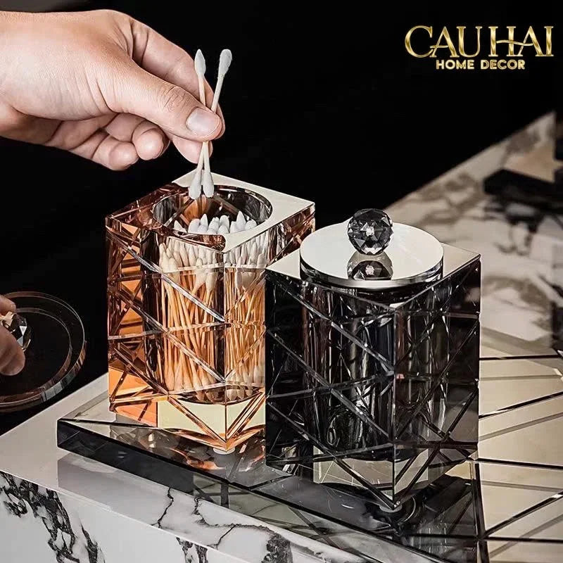 Maison Couture - Lọ Tăm Bông Pha Lê Lumière Cannage Facetté Diamant Cristalleries Vanity 7x13-CẬU HAI HOME DECOR