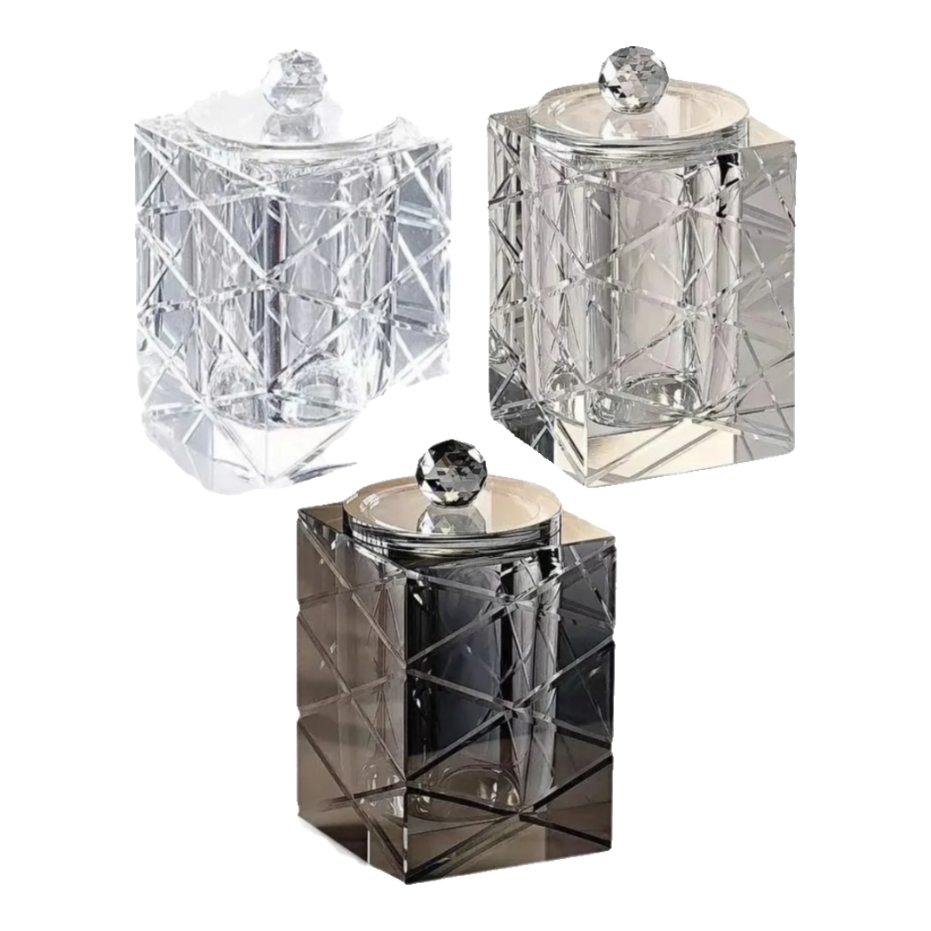 Maison Couture - Lọ Tăm Bông Pha Lê Lumière Cannage Facetté Diamant Cristalleries Vanity 7x13