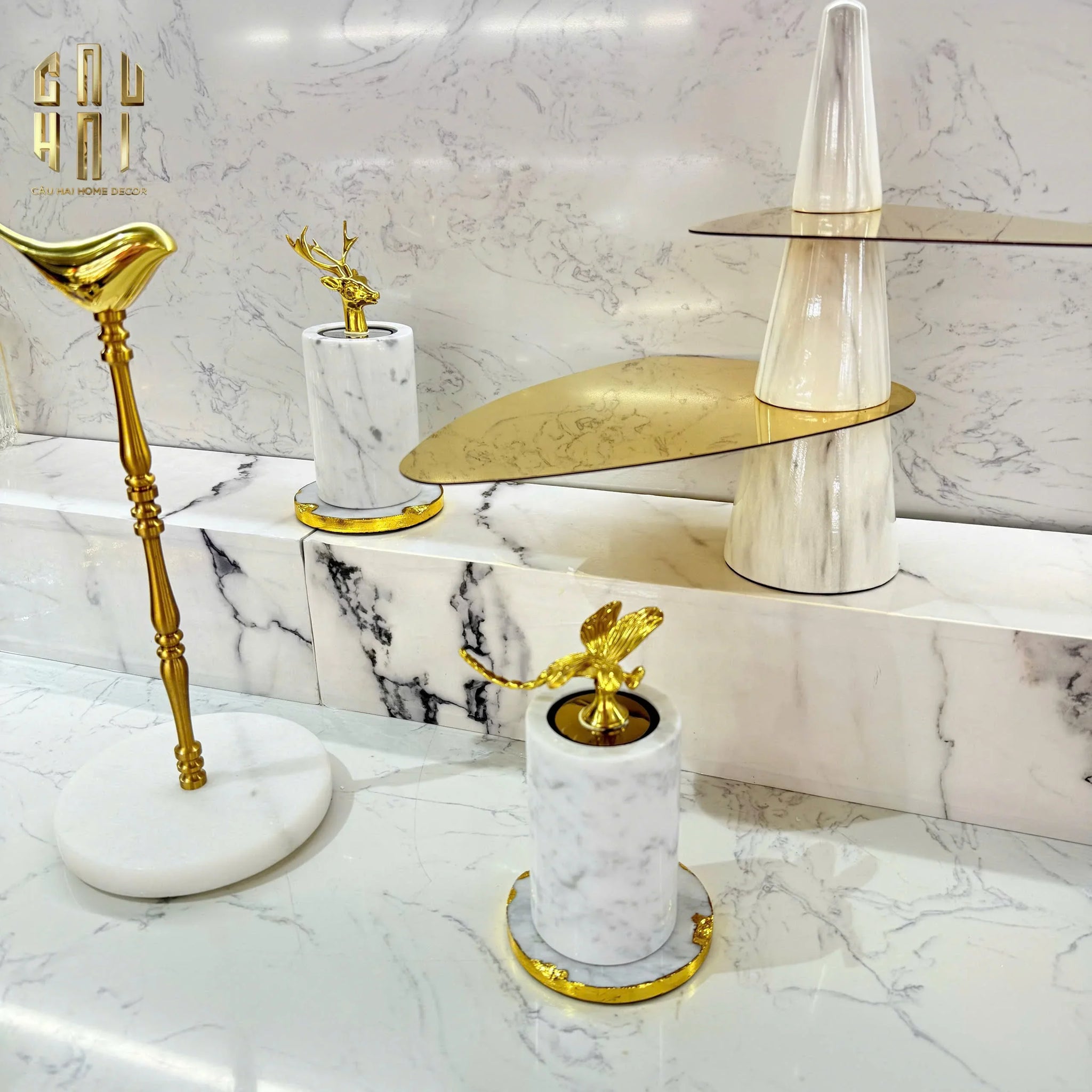 Maison Couture - Lọ Tăm Đá Marble Brasson Sauvage Blanche Marbre D’Ivoire-CẬU HAI HOME DECOR
