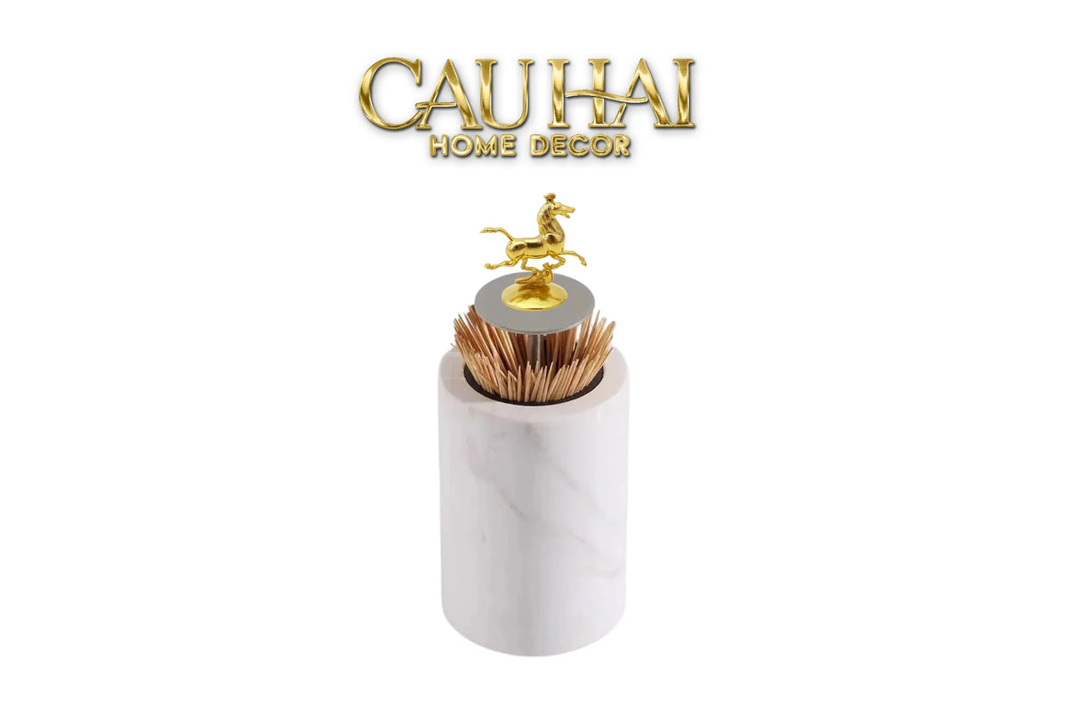 Maison Couture - Lọ Tăm Đá Marble Brasson Sauvage Blanche Marbre D'Ivoire-HŨ TRANG TRÍ-CẬU HAI HOME DECOR