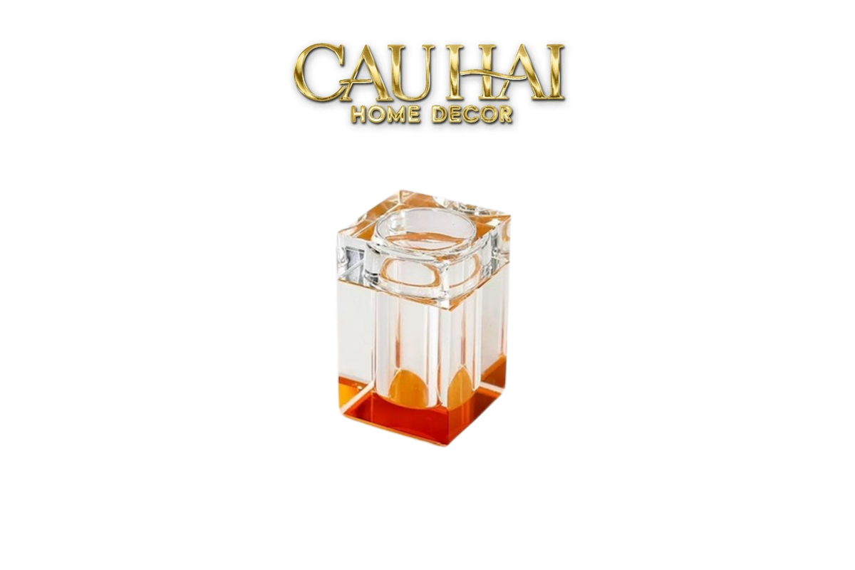 Maison Couture - Lọ Tăm Pha Lê Cubique Amber Éclat 6x10-Lọ Tăm bông - Bathroom Vanity-CẬU HAI HOME DECOR
