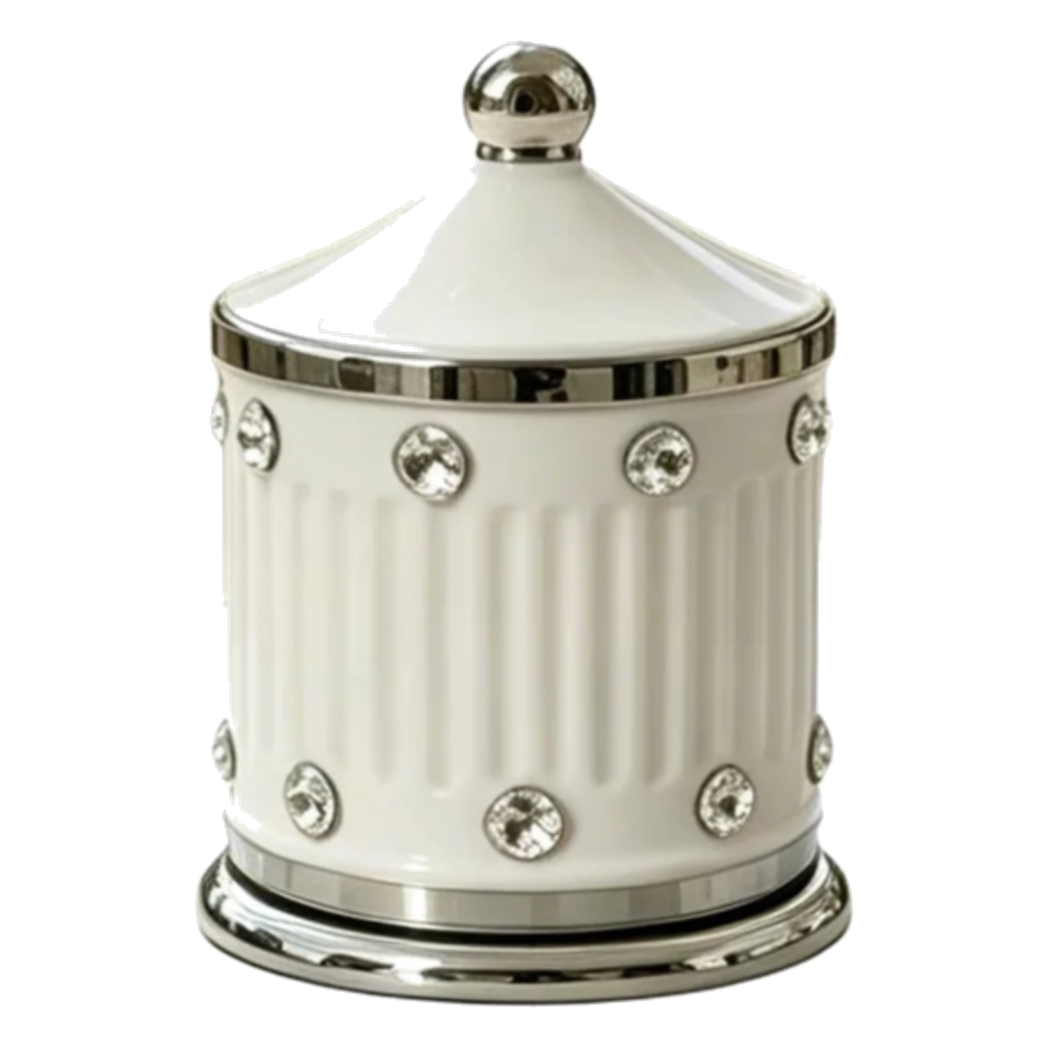 Maison Couture - Lọ Tăm Sứ Đính Đá Bijou Ivoire Argent-Lọ Tăm bông - Bathroom Vanity-CẬU HAI HOME DECOR