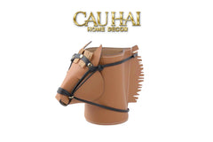 Maison Couture - Lọ Trang Trí Đầu Ngựa Da Thuộc Equestrian Head Leather Saddle Brun Vessel 13x17-CẬU HAI HOME DECOR