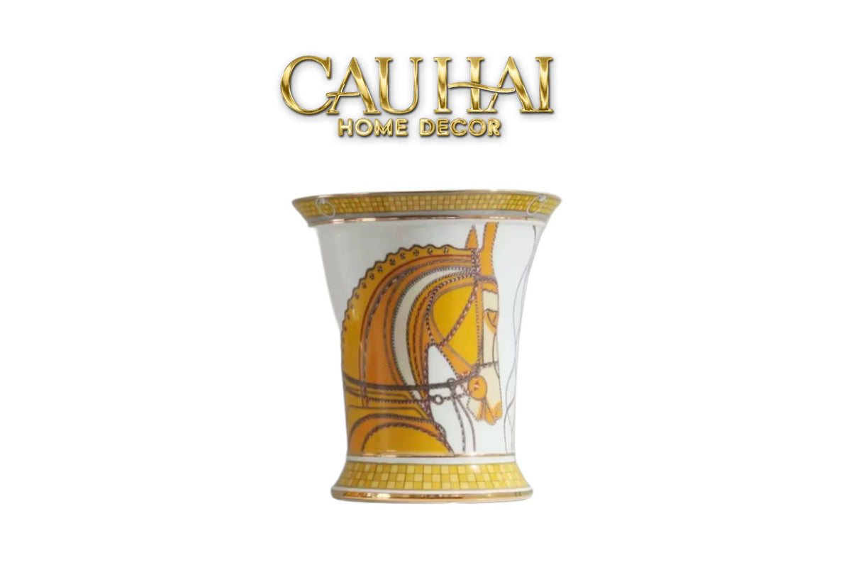 Maison Couture - Set 2 Bình Hoa Chiến Mã Hoàng Gia Équestre Cheval Royal - Spéciale Porcelain Vase. H22 H26 xD15-BÌNH HOA-CẬU HAI HOME DECOR