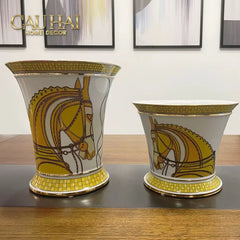 Maison Couture - Set 2 Bình Hoa Chiến Mã Hoàng Gia Équestre Cheval Royal - Spéciale Porcelain Vase. H22 H26 xD15-CẬU HAI HOME DECOR