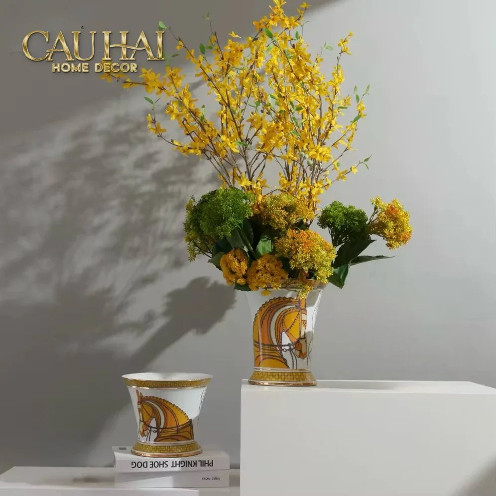 Maison Couture - Set 2 Bình Hoa Chiến Mã Hoàng Gia Équestre Cheval Royal - Spéciale Porcelain Vase. H22 H26 xD15-BÌNH HOA-CẬU HAI HOME DECOR