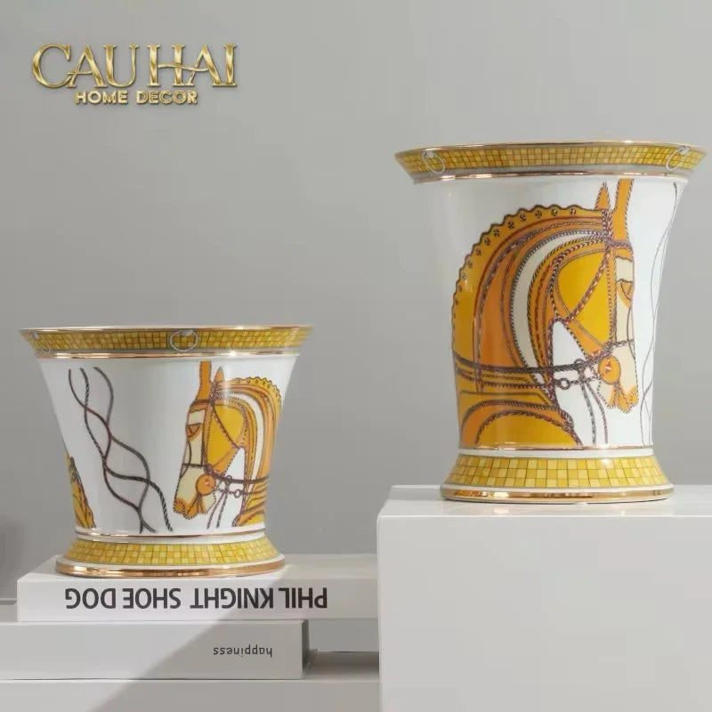 Maison Couture - Set 2 Bình Hoa Chiến Mã Hoàng Gia Équestre Cheval Royal - Spéciale Porcelain Vase. H22 H26 xD15-CẬU HAI HOME DECOR