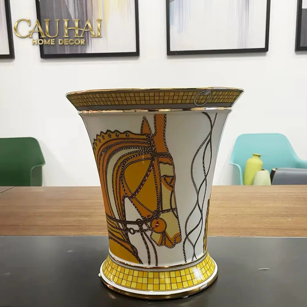 Maison Couture - Set 2 Bình Hoa Chiến Mã Hoàng Gia Équestre Cheval Royal - Spéciale Porcelain Vase. H22 H26 xD15-BÌNH HOA-CẬU HAI HOME DECOR