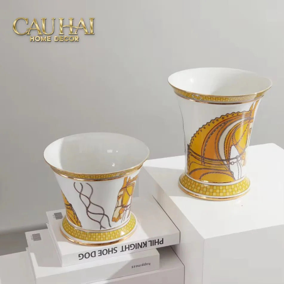 Maison Couture - Set 2 Bình Hoa Chiến Mã Hoàng Gia Équestre Cheval Royal - Spéciale Porcelain Vase. H22 H26 xD15-CẬU HAI HOME DECOR