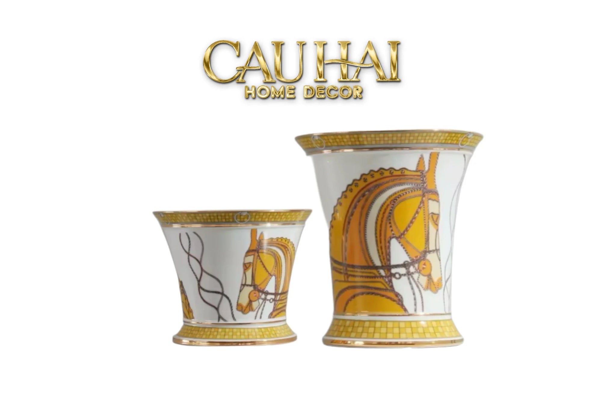Maison Couture - Set 2 Bình Hoa Chiến Mã Hoàng Gia Équestre Cheval Royal - Spéciale Porcelain Vase. H22 H26 xD15-CẬU HAI HOME DECOR