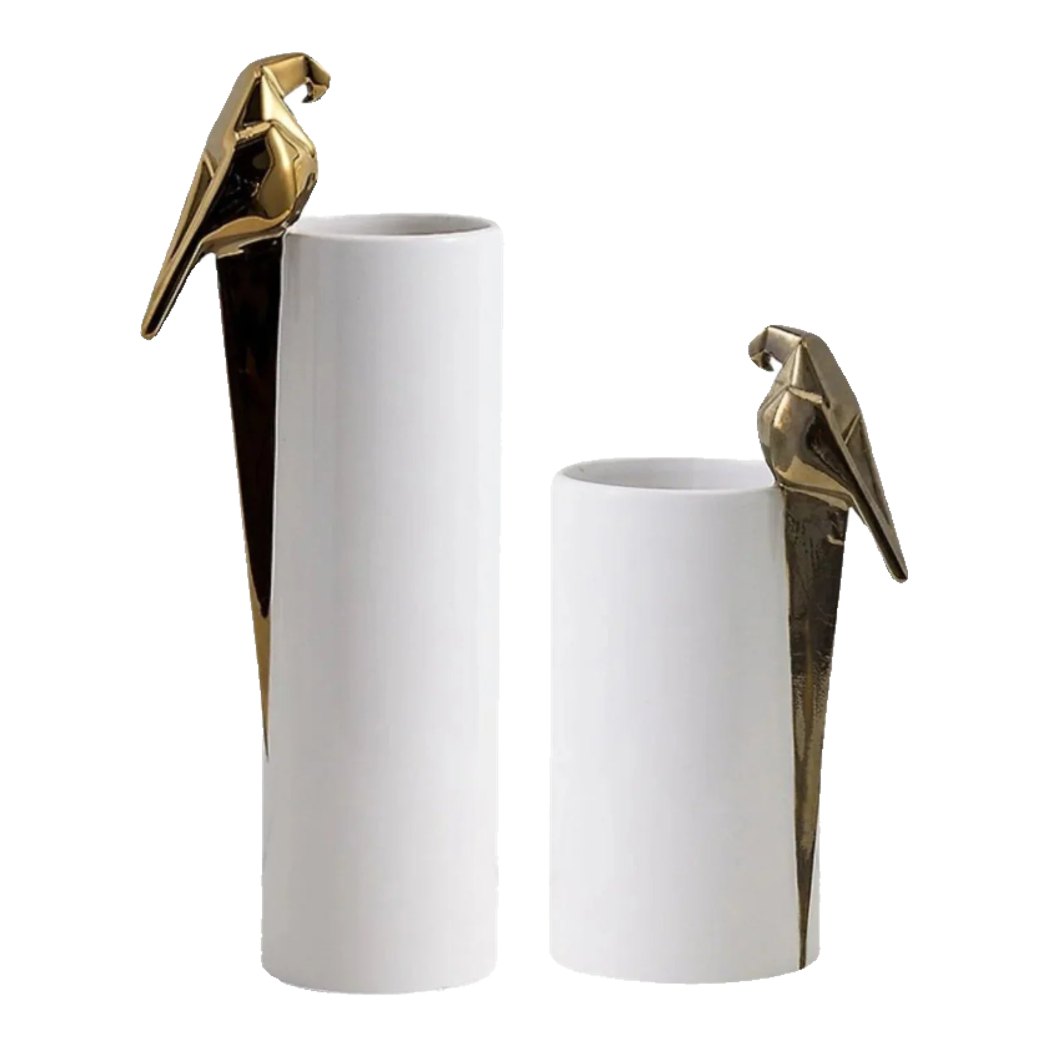 Maison Couture - Set 2 Bình Hoa Gốm Sứ Vẹt Mào Lumière Origami Parrot Vase.