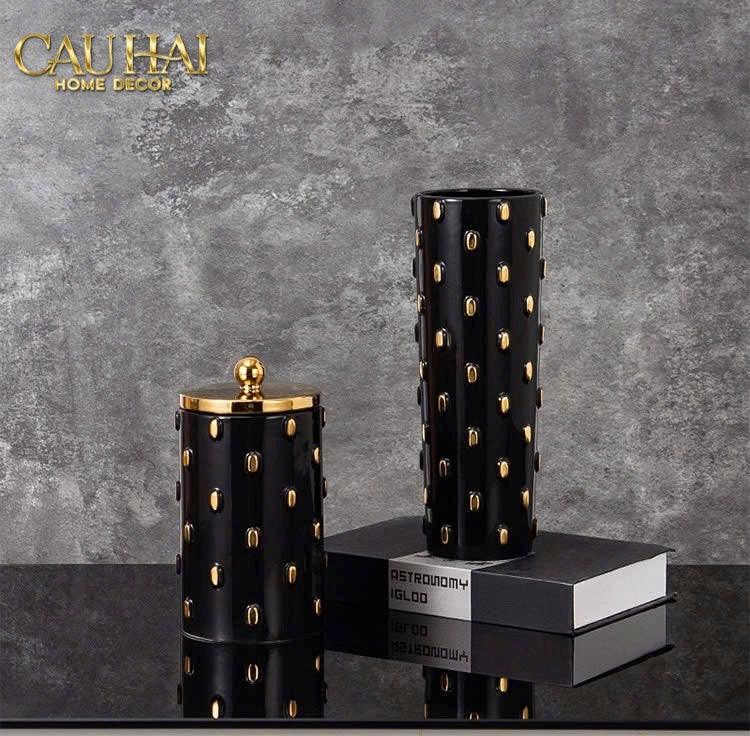 Maison Couture - Set 2 Bình Lọ Impériale Bastion Armory Noir-Gold Vessel-CẬU HAI HOME DECOR