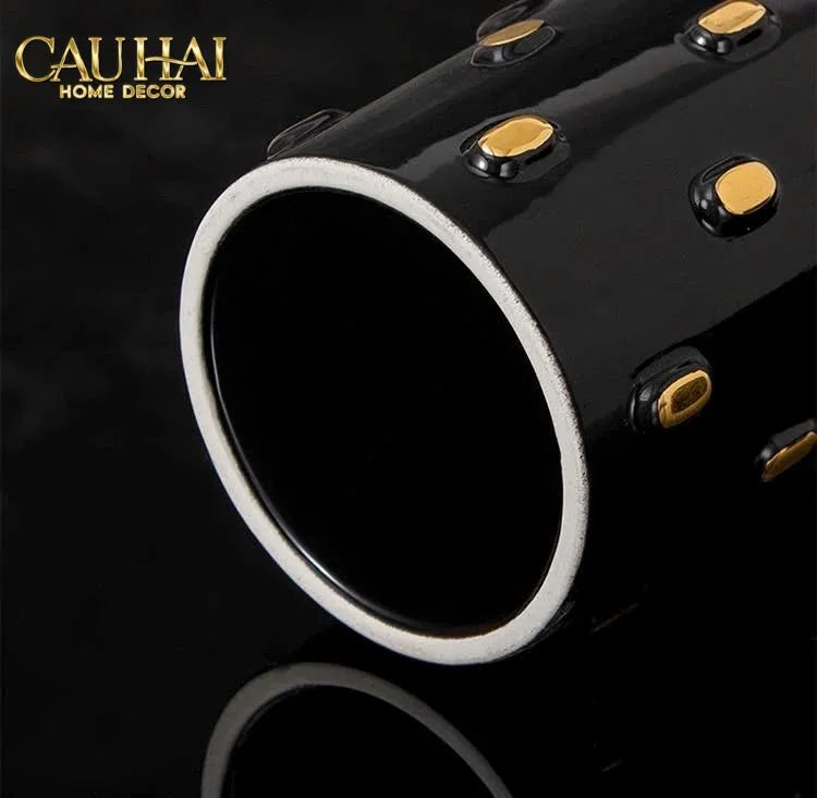Maison Couture - Set 2 Bình Lọ Impériale Bastion Armory Noir-Gold Vessel-CẬU HAI HOME DECOR