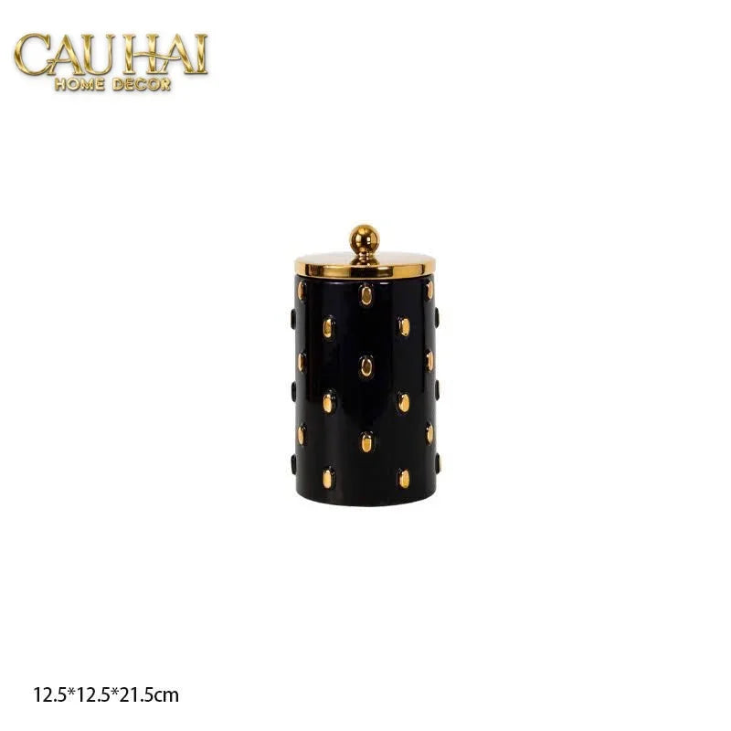 Maison Couture - Set 2 Bình Lọ Impériale Bastion Armory Noir-Gold Vessel-CẬU HAI HOME DECOR