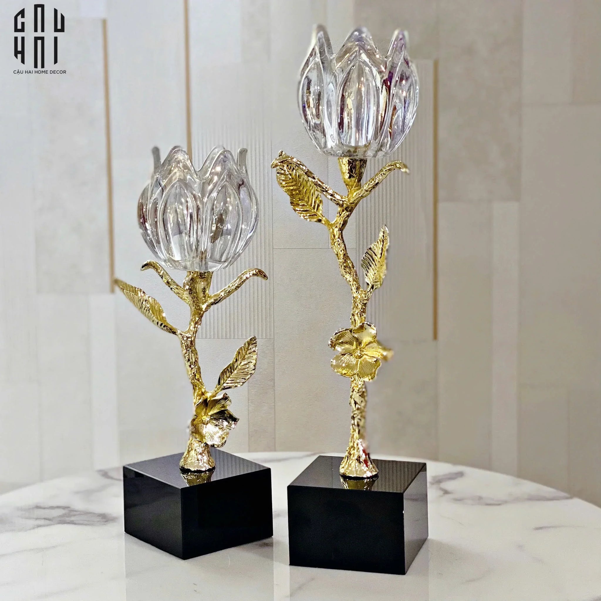 Maison Couture - Set 2 Đế Nến Hoa Hồng Pha Lê Cristalleries Rosé Candle Holders 10x26/30-CẬU HAI HOME DECOR