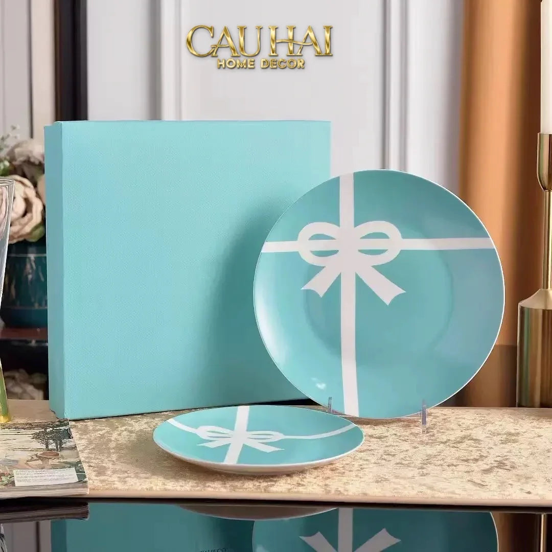 Maison Couture - Set 2 Đĩa Tiệc Trà Élégance Turquoise Ribbon-CẬU HAI HOME DECOR