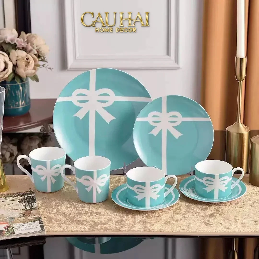 Maison Couture - Set 2 Đĩa Tiệc Trà Élégance Turquoise Ribbon-CẬU HAI HOME DECOR