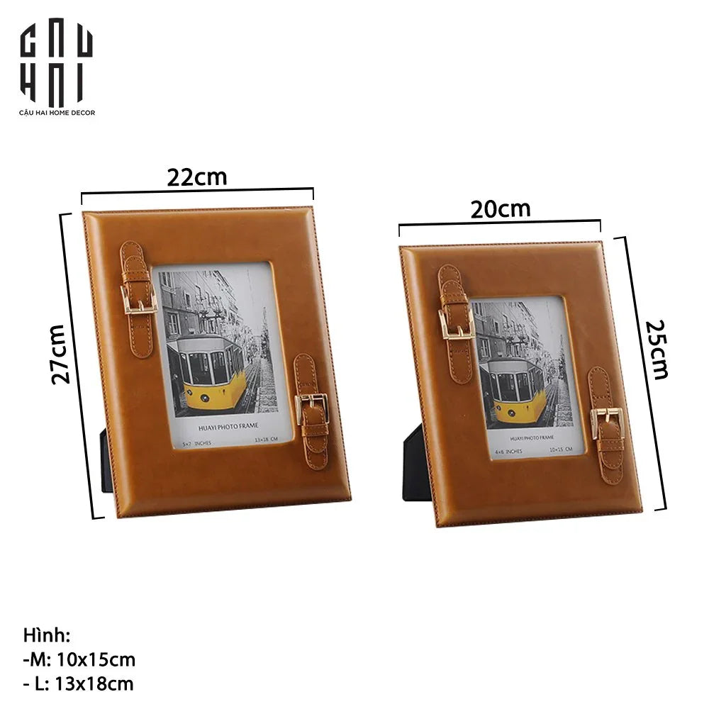 Maison Couture - Set 2 Khung Ảnh Da Bê Signature Burnt-O Lux Leather Belt 6" 7"-CẬU HAI HOME DECOR