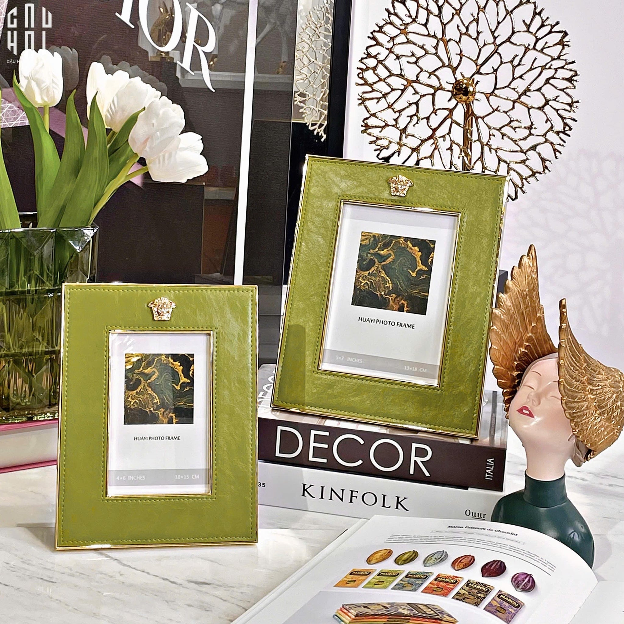 Maison Couture - Set 2 Khung Ảnh Da Cadre Cuir Vert Mousse Élégance - CẬU HAI HOME DECOR
