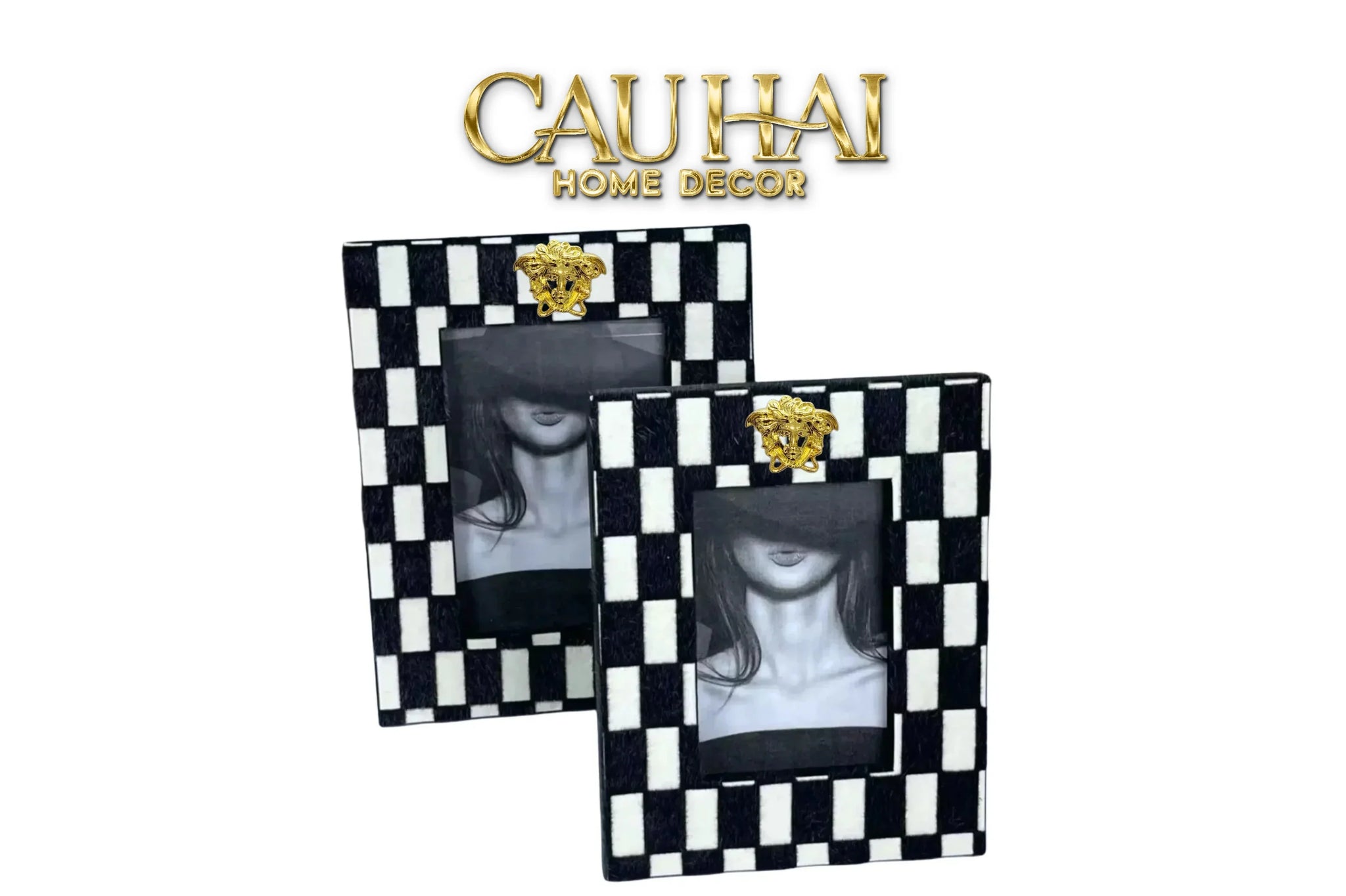 maison-couture-set-2-khung-anh-mono-checker-raye-medusa-limitee-cau-hai-home-decor - CẬU HAI HOME DECOR