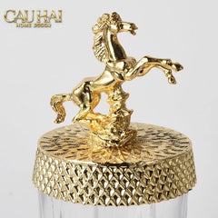 Maison Couture - Set 2 Lọ Kẹo Pha Lê Phối Đồng Cheval Cabré – Brasson Cristalleries Canister 9x20/25-CẬU HAI HOME DECOR