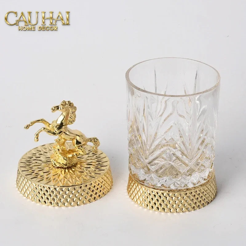 Maison Couture - Set 2 Lọ Kẹo Pha Lê Phối Đồng Cheval Cabré – Brasson Cristalleries Canister 9x20/25-CẬU HAI HOME DECOR