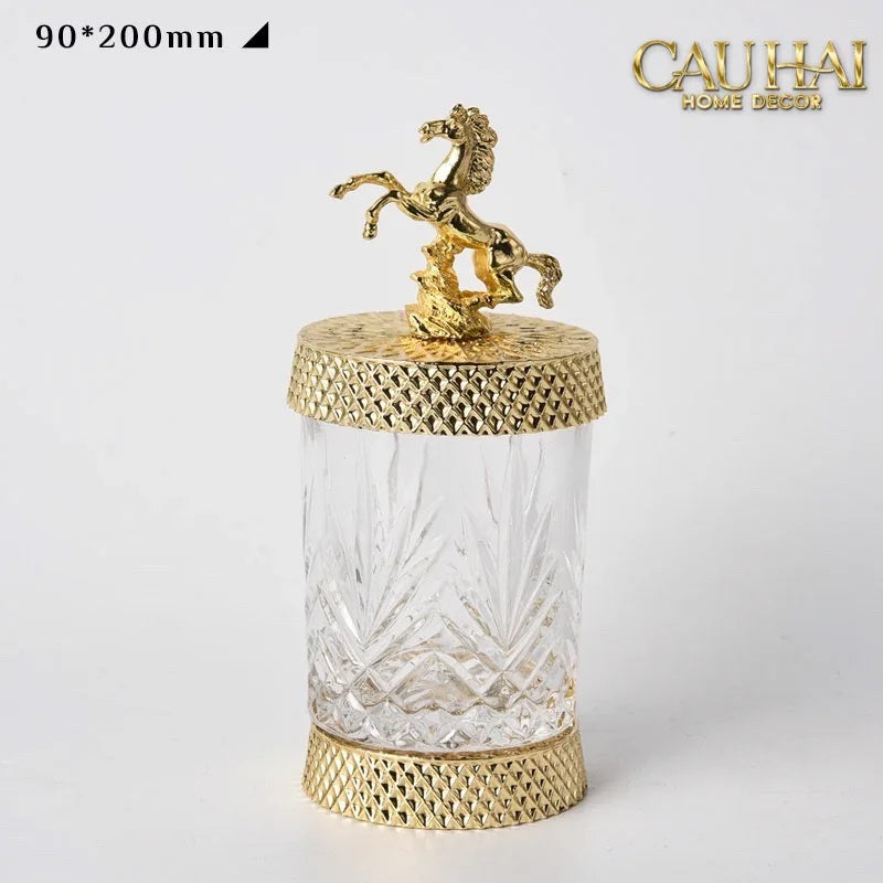 Maison Couture - Set 2 Lọ Kẹo Pha Lê Phối Đồng Cheval Cabré – Brasson Cristalleries Canister 9x20/25-CẬU HAI HOME DECOR