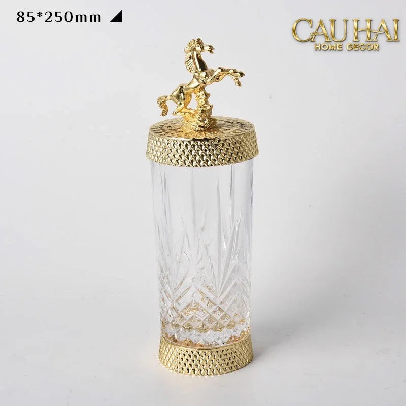 Maison Couture - Set 2 Lọ Kẹo Pha Lê Phối Đồng Cheval Cabré – Brasson Cristalleries Canister 9x20/25-CẬU HAI HOME DECOR
