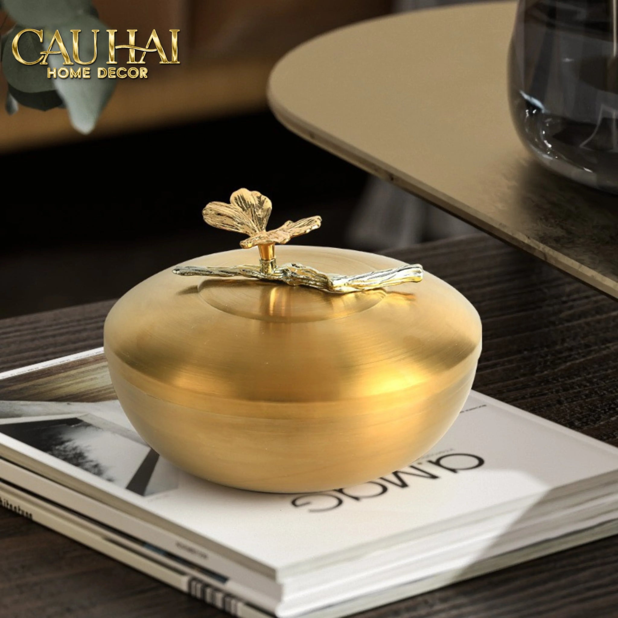 Maison Couture - Set 2 Lọ Kẹo / Trà Bằng Đồng - Brasson Lumière Papillon 15x10 12x9-CẬU HAI HOME DECOR