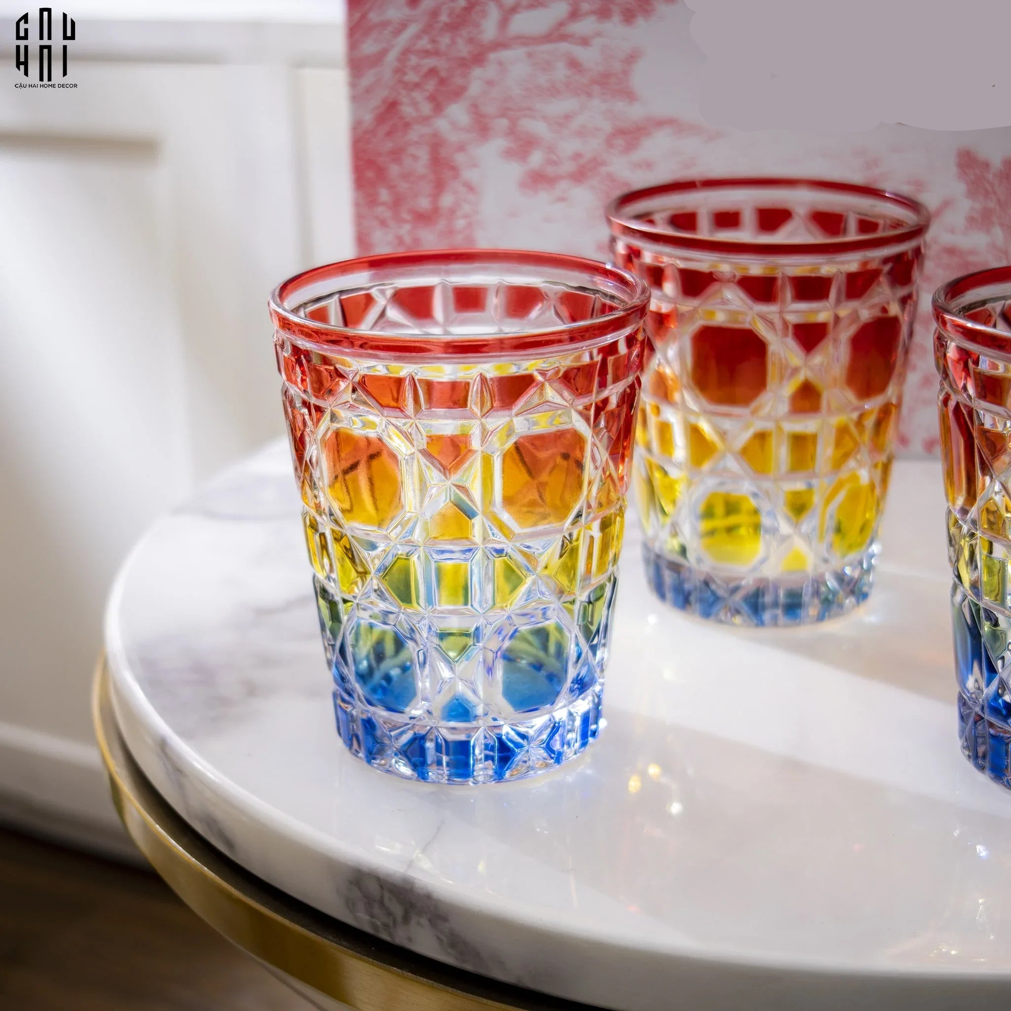 Maison Couture - Set 2 Ly Cocktail Thuỷ Tinh 7 Màu D'Or Diamant Facetté Lumière-CẬU HAI HOME DECOR